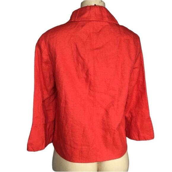 J.CREW 100% LINEN ORANGE RED BELL SLEEVE CROPPED SINGLE BUTTON BLAZER JACKET 6 - Picture 2 of 6